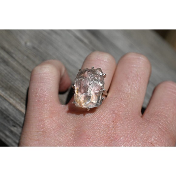 Edwardian Raw Diamond Engagement Ring Quartz Ring Sterling Silver - Picture 4 of 8